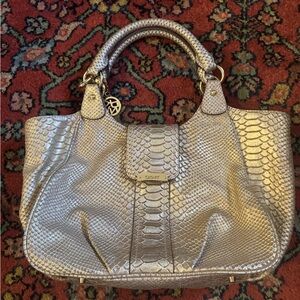 Vintage Y2K DKNY Metallic Gold Python-Embossed Tote